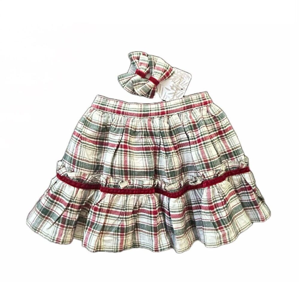 Tommy Bahama Girl's Plaid Flannel Skirt Full Lined And‎ 2 Hair Bows Size 3T NWT